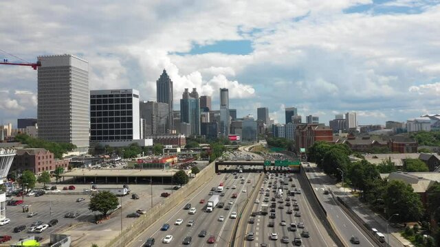 Atlanta Downtown as seen Flying Above I-85/I-75 Connector