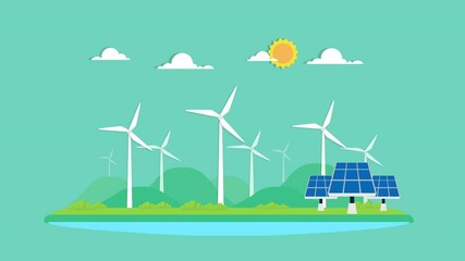 Motion graphic wind turbine concept.
motion graphics animation, eco city using wind, solar and Wind turbine - Powered by Adobe