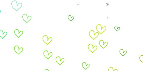 Light Green, Yellow vector pattern with colorful hearts.