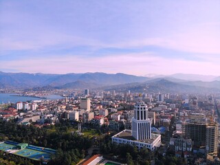 Naklejka premium Georgia. Batumi city. View from above, perfect landscape photo, created by drone. Aerial photo from travel.
