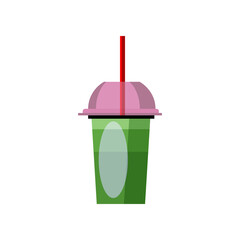 Takeout drink with straw. Refreshing juice in disposable cup with cover. Can be used for topics like smoothie, lemonade, summer