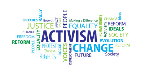Obraz premium Activism Word Cloud on a White Background