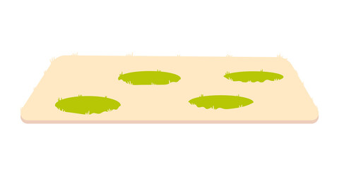 Beige carpet with green pattern for bathroom or bedroom, living room. Vector cartoon flat illustration isolated on white.