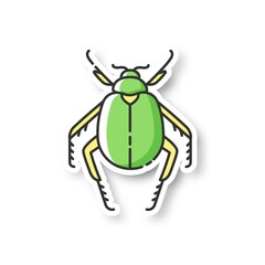 Scarab beetle patch. Small arthropod, egyptian bug, desert inhabitant. Zoology, entomology, ancient Egypt culture RGB color printable sticker. Dung beetle vector isolated illustration