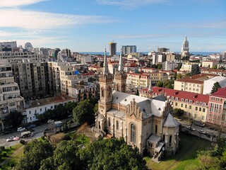 Fototapeta premium Georgia, Batumi. City Centre. Cathedral Church. View from above, perfect landscape photo, created by drone. Aerial travel photography