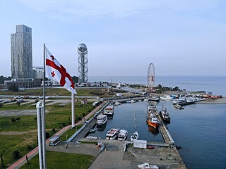Fototapeta premium Georgia. Sea city Batumi. City Centre. View from above, perfect landscape photo, created by drone. Aerial photo from travel.