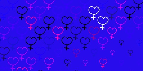 Light Pink, Blue vector backdrop with woman's power symbols.