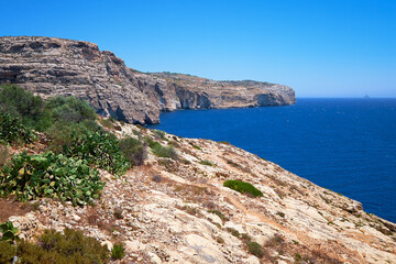 Fototapeta na wymiar Coast of Mediterranean sea on south part of Malta island
