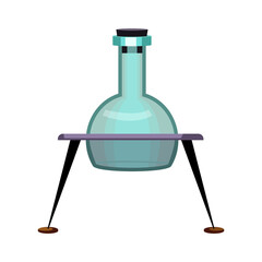 Closed flask on support. Glassy laboratory glassware. Can be used for topics like chemistry, pharmacy, science