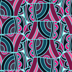 Vector seamless colorful pattern of ornamental abstract lined shapes