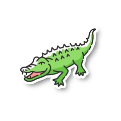 Alligator patch. Exotic wildlife, dangerous carnivore animal, aquatic predator. Zoo inhabitant RGB color printable sticker. Large reptile, crocodile vector isolated illustration