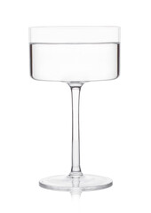 Vodka martini gin cocktail in modern glass on white background with reflection.