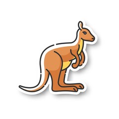 Kangaroo patch. Exotic wallaby, wild wallaroo. Tropical zoo inhabitant. Australian fauna, zoology RGB color printable sticker. Jumping marsupial animal vector isolated illustration