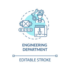 Engineering department turquoise concept icon. Technical production. Professional service. Product management idea thin line illustration. Vector isolated outline RGB color drawing. Editable stroke