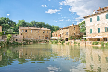 Thermal baths in the medieval village Bagno Vignoni, Tuscany Italy