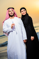 Portrait of Arabic dressed yang couple.