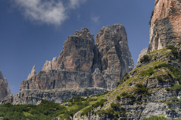 Fototapeta na wymiar View of Sfulmini and Castellatto dei Massodi peaks, Brenta Dolomites, Trentino-Adige, Italy.