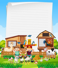 Blank paper in organic farm with animal farm set