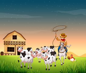 Naklejka premium Farm scene with animal farm and blank sky