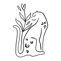 Line art cat leopard logo. Self love and care concept. Continuous line drawing, fashion, beauty care minimalist vector, girl cat pretty face illustration. Perfect for t-shirt print.