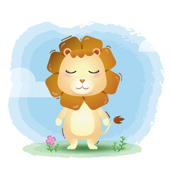 cute little lion in the children's style. cute cartoon lion vector illustration