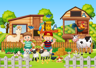 Farm in nature scene with animal farm