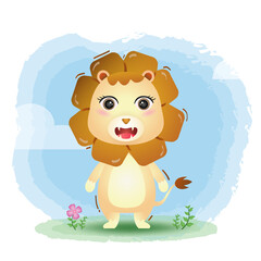 Obraz na płótnie Canvas cute little lion in the children's style. cute cartoon lion vector illustration