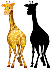 Set of giraffe and its silhouette