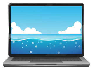 Laptop with ocean water on screen