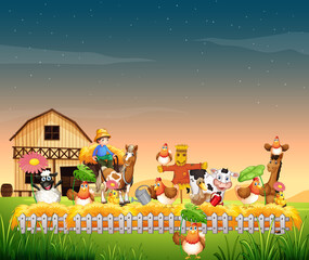 Farm scene with animal farm cartoon style