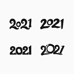 Design 2021 set of four flat vector templates. Figures of the year 2021 in black. Happy New Year.