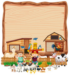 Naklejka premium Blank wood sign with animal farm set isolated