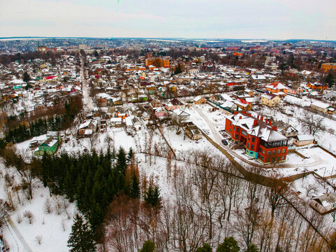 Ukraine Snow From Drone, City of Uman In winter, Софіївка, sofievka park