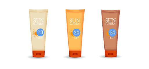 Set sunscreen. Plastic bottle of sun protection and white cream