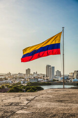 Colombian waving flag in Cartagena de indias