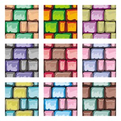 set of seamless pattern vector illustration of wall stone texture, in cartoon style and tileable, game element and tileset, it can be used for game background too