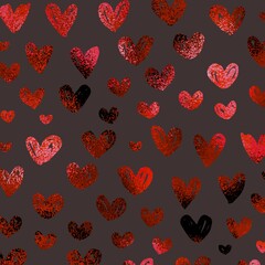 Vector decorative background. foil surface. Red hearts with metal surface