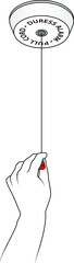 A ceiling-mounted duress alarm with a hand pulling the activation cord.