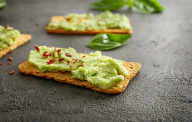 Tasty guacamole crisp bread sandwiches