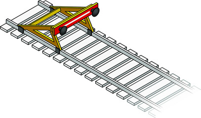 End of the rail line with a barrier and buffer. Concept: dead end, end of the line, terminus.