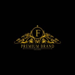 F Luxury Logo. Template flourishes calligraphic elegant ornament lines. Business sign, identity for Restaurant, Royalty, Boutique, Cafe, Hotel, Heraldic, Jewelry, Fashion and other vector illustration