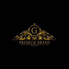 G Luxury Logo. Template flourishes calligraphic elegant ornament lines. Business sign, identity for Restaurant, Royalty, Boutique, Cafe, Hotel, Heraldic, Jewelry, Fashion and other vector illustration