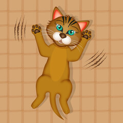 Fototapeta premium illustration of lying cat scratches the bed