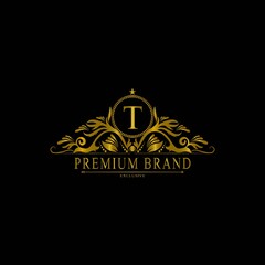 T Luxury Logo. Template flourishes calligraphic elegant ornament lines. Business sign, identity for Restaurant, Royalty, Boutique, Cafe, Hotel, Heraldic, Jewelry, Fashion and other vector illustration