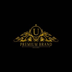 U Luxury Logo. Template flourishes calligraphic elegant ornament lines. Business sign, identity for Restaurant, Royalty, Boutique, Cafe, Hotel, Heraldic, Jewelry, Fashion and other vector illustration