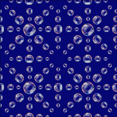 Seamless pattern, an abstraction of soap bubbles on a blue background. Digital drawing. Geometric pattern.