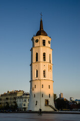 Fototapeta na wymiar Bell Tower at sunrise, Cathedral Basilica, Vilnius, Lithuania