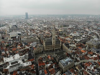 Fototapeta na wymiar Amazing view from above. The capital of Belgium. Great Brussels. Very historical and touristic place. Must see. View from Drone. Main Square