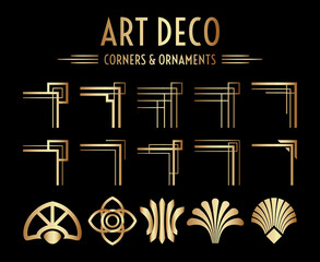Geometric Art Deco Corner and Ornament Set - obrazy, fototapety, plakaty