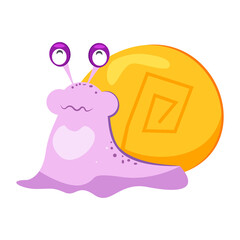 Quirky purple snail flat icon. Book character, fairy tale, underwater world. Mollusk concept. illustration can be used for topics like zoology, nature, fauna